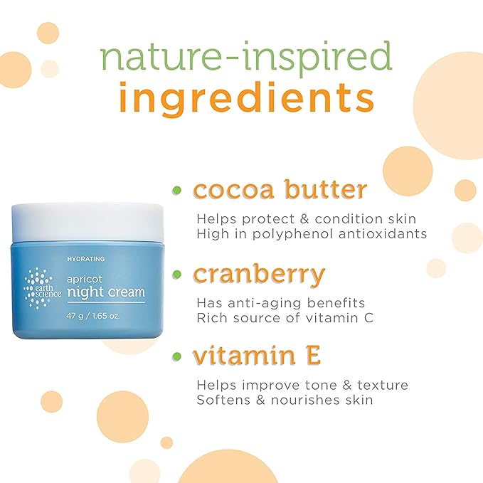 EARTH SCIENCE - Apricot Night Cream with Hydrating Apricot and Vitamin E for Dry Skin (2pk, 1.65 oz)