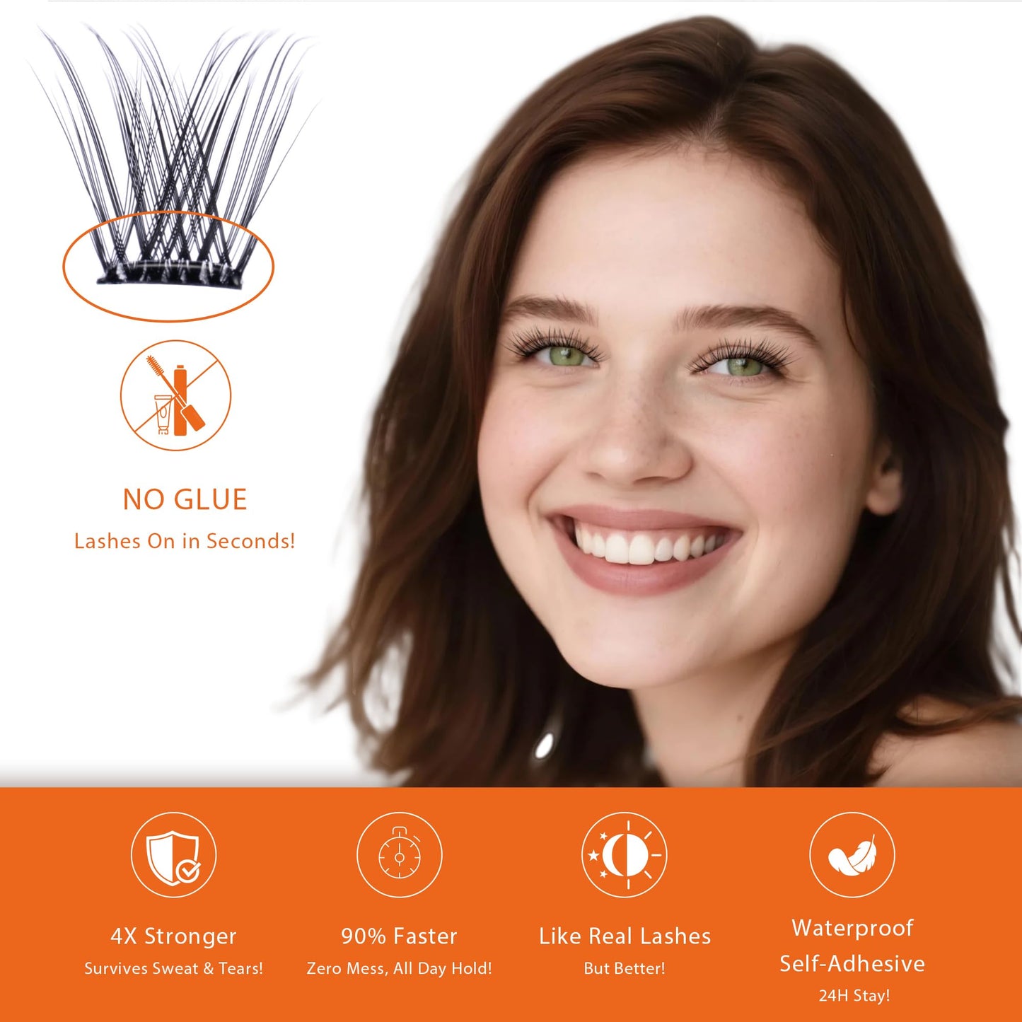 Self Adhesive Eyelashes - EHSZM BEAUTY POP-PRESS No Glue Lash Clusters | 3s Easy Apply, 24H Hold No Plastic Feeling/Damage, Natu