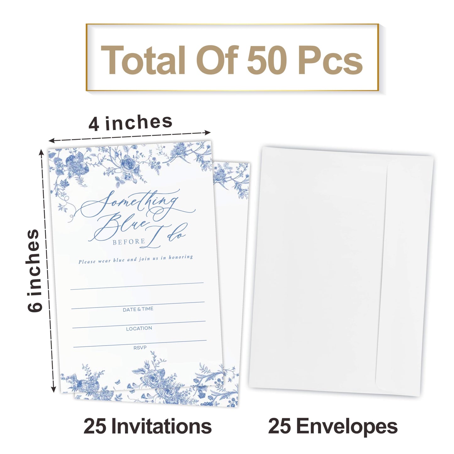 luixd Blue Floral Wedding Invitations, Something Blue Before I Do, 25 Blue Floral Invites With Envelopes, Fill In Style Invites For New Couples, Mr & Mrs Celebration, Party Favor & Supplies - A08