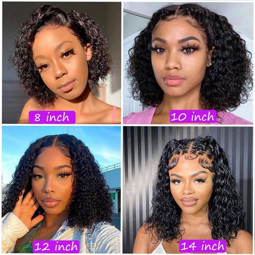 UTIDE Short Curly Bob Wigs Human Hair 16 Inch 13x4 Hd Transparent Lace Front Wigs Curly Wigs For Black Women Lace Frontal Wigs Human Hair Pre Plucked With Baby Hair Short Deep Curly Wig 150 Density