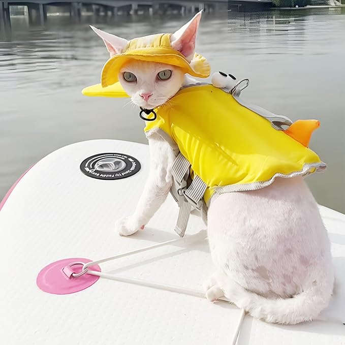 Cat Water Life Jacket for Cats, Cat Swimming Safety Vest, Adjustable Ripstop, Superior Buoyancy & Rescue Handle, Fits Ches...