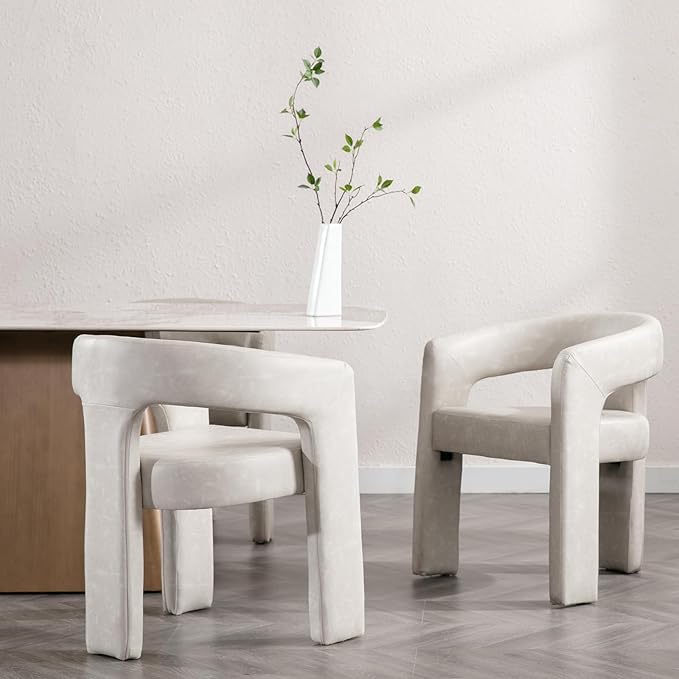 DAYALANE Modern Barrel Dining Chairs Set of 4, Upholstered Faux Leather Dining Room & Kitchen Chair with Curved Back, Comfy Accent Side Reading Armchair for Living Room Bedroom Kitchen Office, Grey