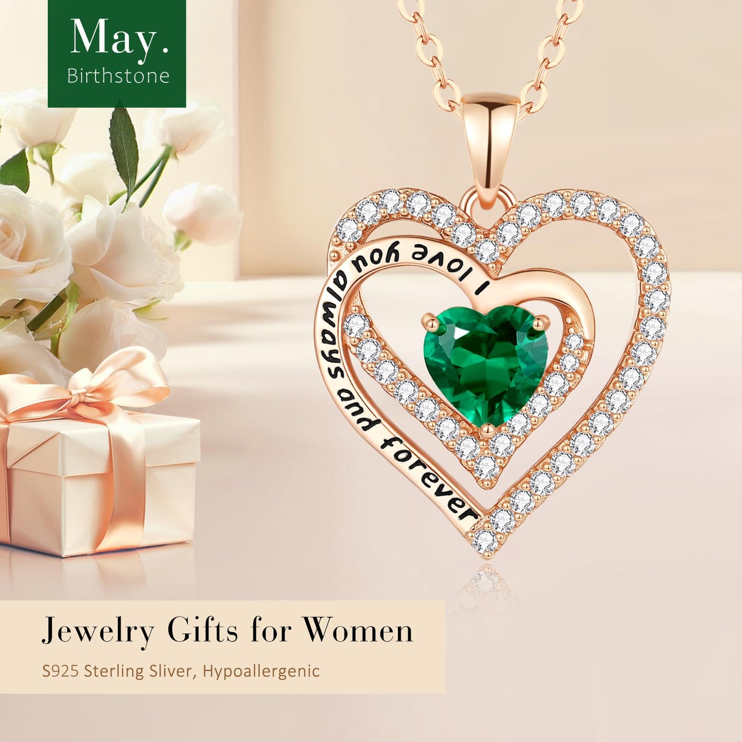 Lomantise Heart Birthstone Necklace Gifts for Women, 925 Sterling Silver Pendant Necklace Wife Birthday Gifts Anniversary Christmas Gifts for Women Wife Girlfriend Mom Her