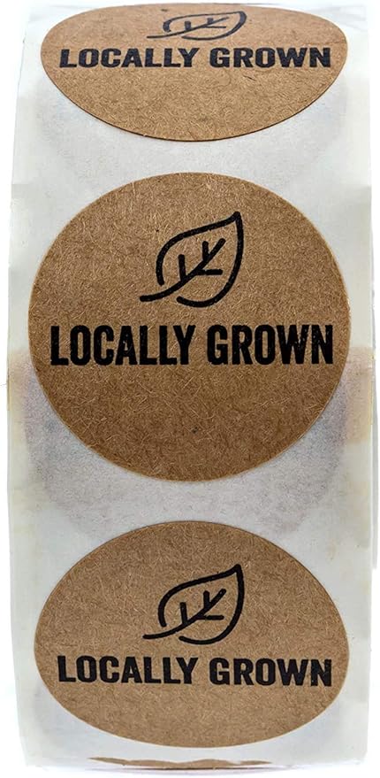 SBLABELS Brown Kraft Locally Grown Stickers/Small 1" Round Natural Kraft Farmers Market Food Label / 500 Grown Local Small Business Labels/Made in The USA