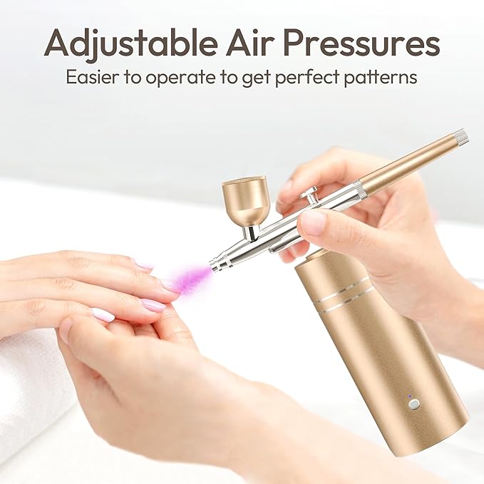 Airbrush Kit with Compressor 30PSI Portable Airbrush Gun Rechargeable Handheld Cordless Air Brush for Nails Art, Painting, Cake Decor, Cookie, Mode, Makeup, Barber (Gold)