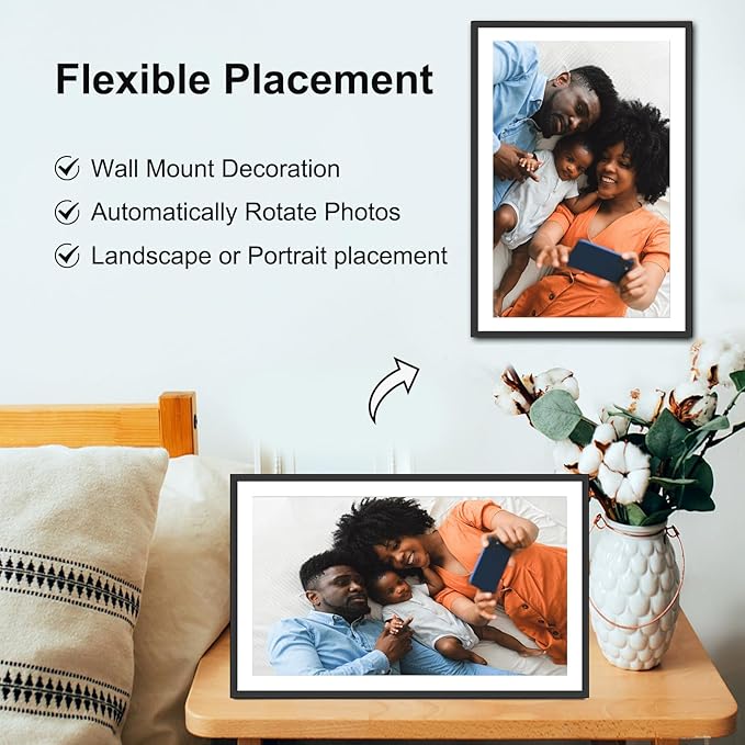 Frameo 15.6 Inch Large Digital Picture Frame WiFi Electronic Smart Digital Photo Frame 32GB 1920 * 1080 IPS Touch Screen Wall Mountable Auto-Rotate iOS Android Easy Setup to Photo or Video Best Gift