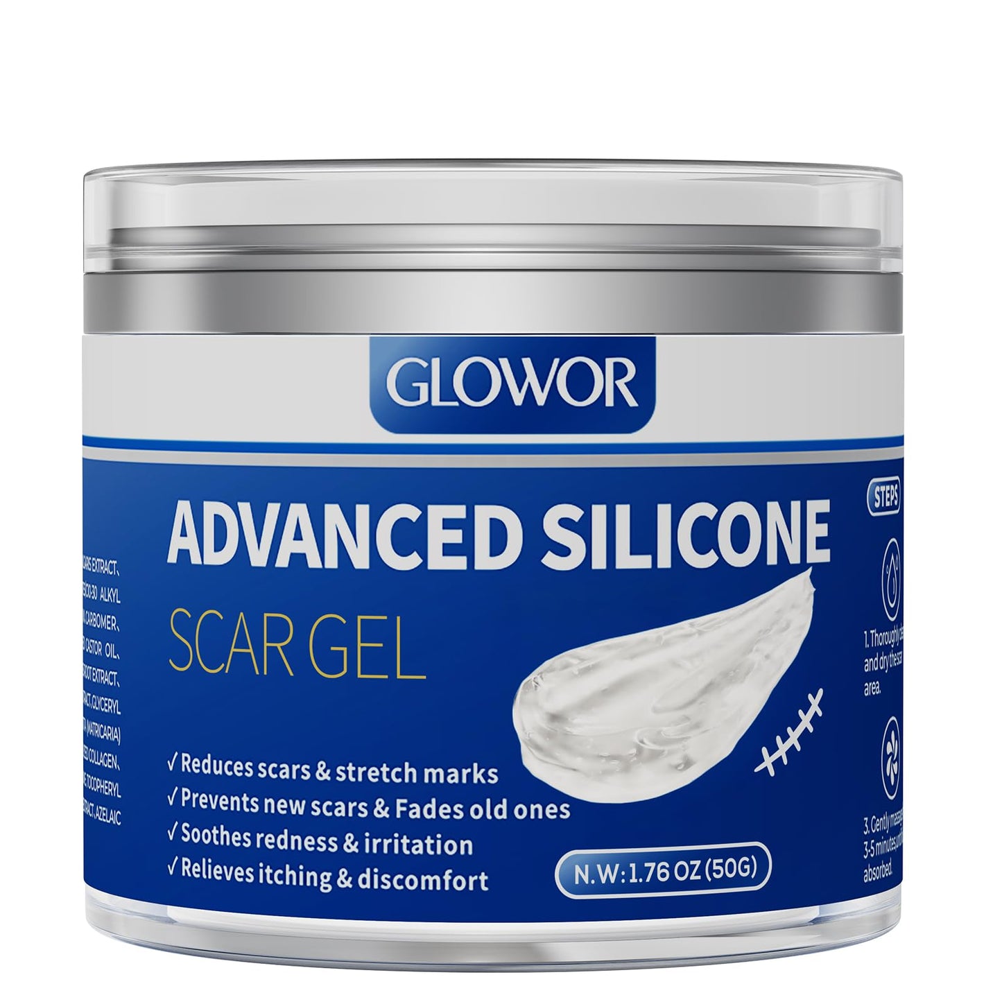 Advanced Silicone Scar Gel for Face & Body - Silicone Scar Cream for Old & New Scars, Reduces Appearance of Scars from Acne, Sur