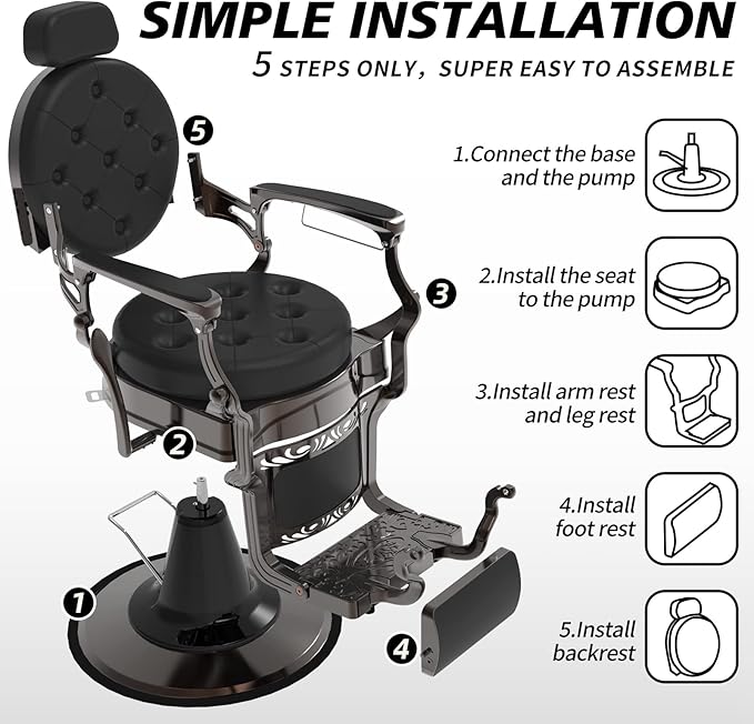 OmySalon Vintage Barber Chair All Purpose Heavy Duty, Hydraulic Recline Salon Beauty Styling Chair Retro, 360 Degree Swivel for Hair Stylist Tattoo Barbershop