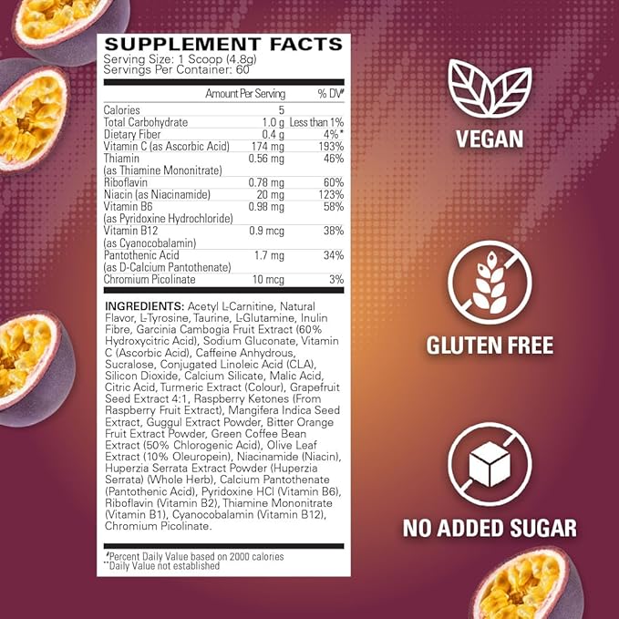 EHP Labs OxyShred Pre Workout Powder & Shredding Supplement - Preworkout Powder with L Glutamine & Acetyl L Carnitine, Energy Boost Drink - Passionfruit, 60 Servings
