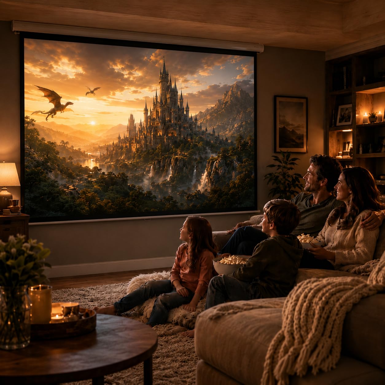 120" Motorized Projector Screen, Electric 16:9 Projector Screen with Remote Control, Indoor/Outdoor HD Movie Screen, Wall/Ceiling Mounted, Perfect for Home Office Theater TV, White