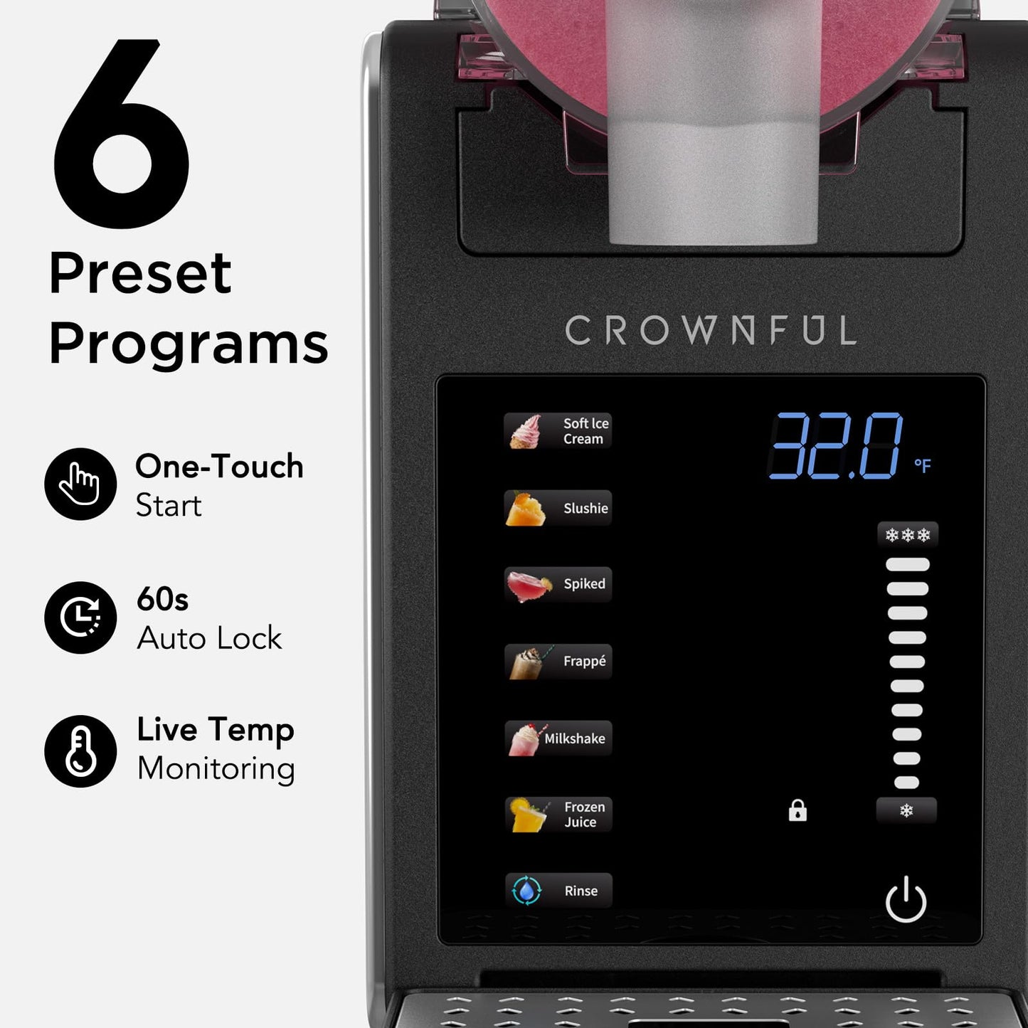 CROWNFUL Slushie Machine for Home, 101oz (64oz Liquid Fill) Frozen Drink Maker, No Ice Needed, 6 Programs for Soft Serve, Frozen Margaritas, Frappés and more, Auto-Clean, Maintains Freshness for 12hrs