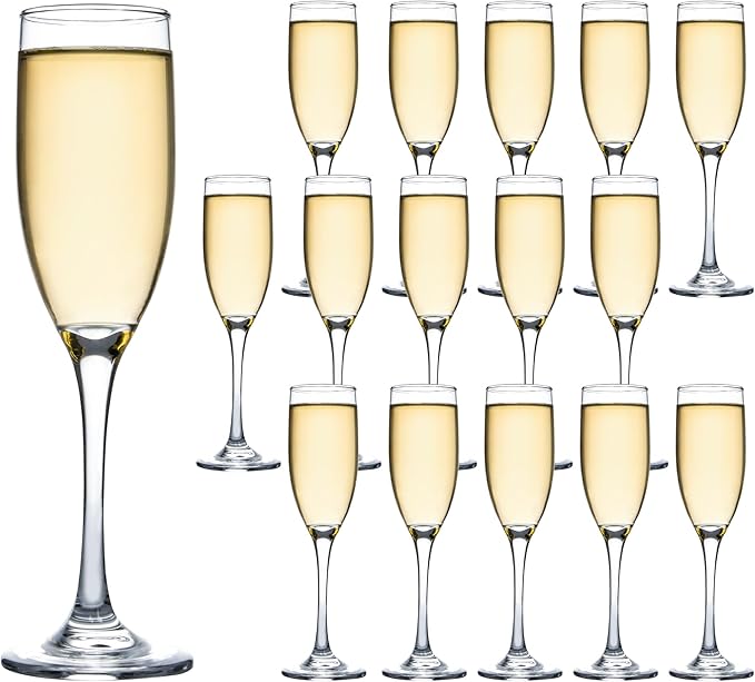 UMEIED 6 Oz Classic Champagne Flutes Set of 16, Long Stemmed Crystal Clear Champagne Glasses, Sparkling Wine Glasses for H...