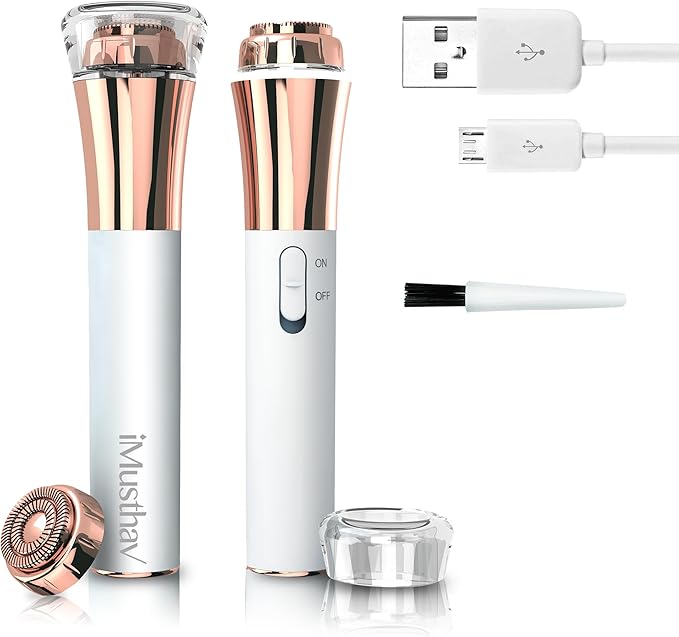 Facial Hair Remover for Women Painless Flawless Electric Razor Epilator Trimmer Shaver with 18K Gold-Plated, 16mm Dual Ring Floating Head, USB Rechargeable, 360° LED for Face Lip Hair Removal