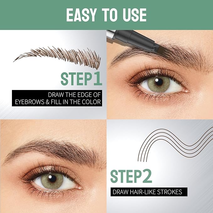 Microblading Eyebrow Pen - Waterproof Eye Brow Pen with 4-Fork-Tip Liquid Brow Pens for Natural Looking Defined Eyebrows (Black Brown)