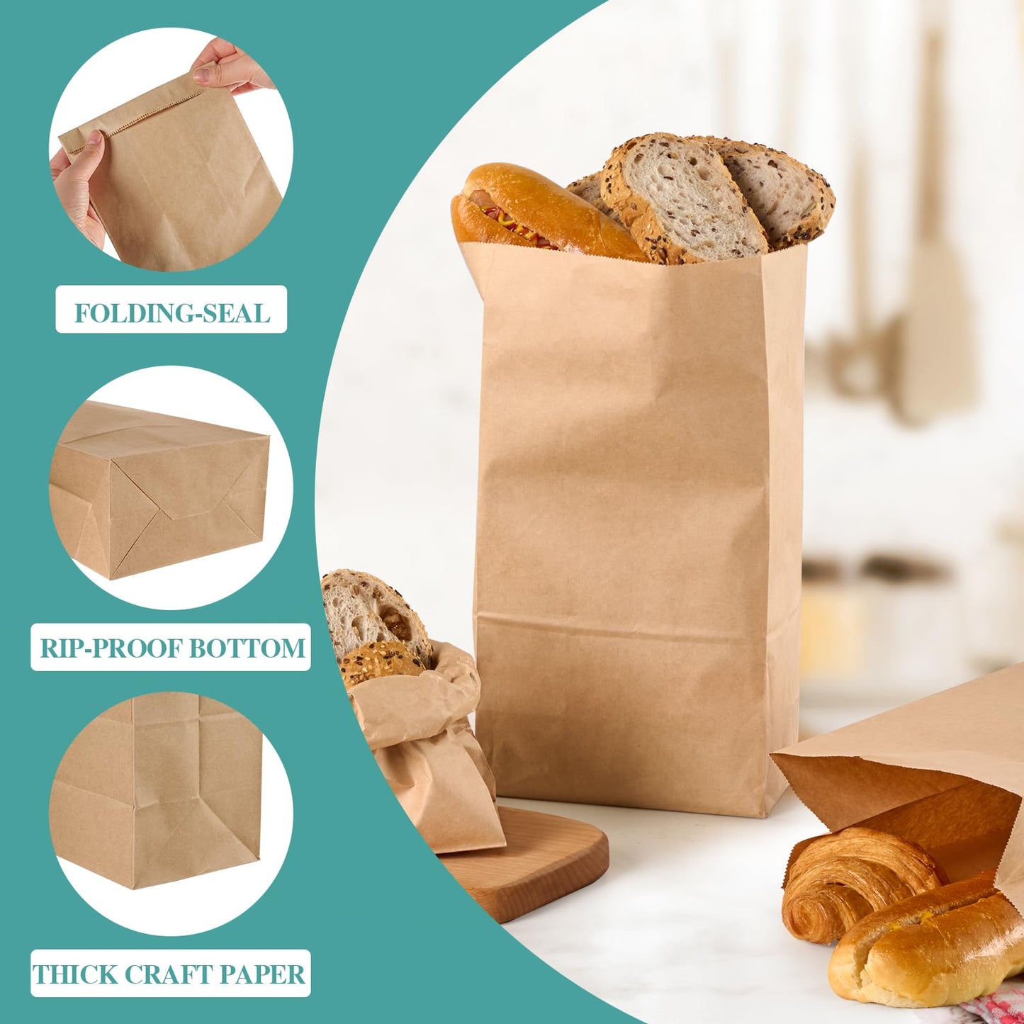 MUCHII 8 LB Paper Lunch Bags,100 Count Brown Paper Bags for Lunches, Snacks, Take Out and Small Items