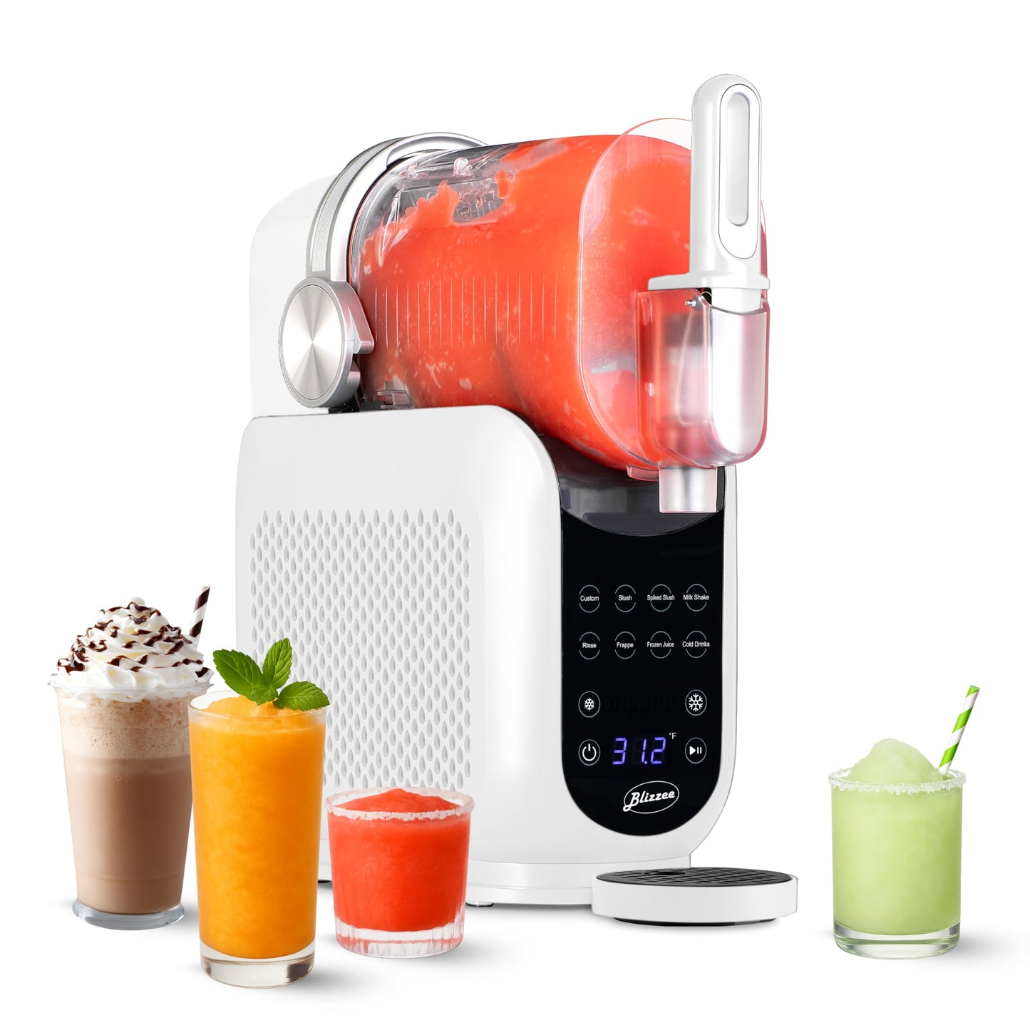 BLIZZEE Slushie Machine for Home 64 oz | Frozen Drink Machine with 6 Preset Programs | No Ice Needed | LED Display | Perfect for Milkshakes, Margaritas, Smoothies, Frappes and More [White]