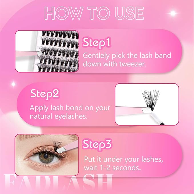 FADLASH Lash Clusters Thick Lash Extension Clusters 40D Individual Lashes 12-18mm Cluster Lashes D Curl Large Tray Eyelash Clusters 3D Effect Reusable (40D-07D-12-18mm)