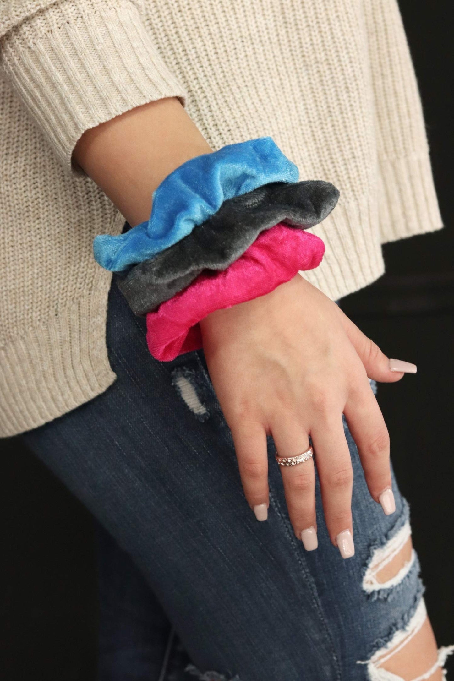Kenz Laurenz Velvet Scrunchies and Hair Ties - Ponytail Holders for Women and Girls, Hair Accessories (Navy)