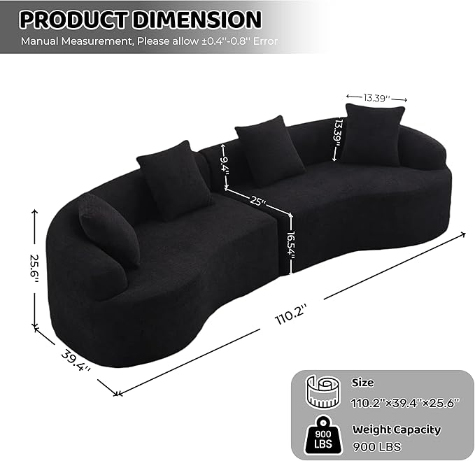 110" Oversized Modern Curved Cloud Sectional Sofa, Luxury Plush Chenille 4-Seater Deep Wide Seat Couch with 4 Pillows, No Assembly Needed Apartment Living Room Furniture, Brown