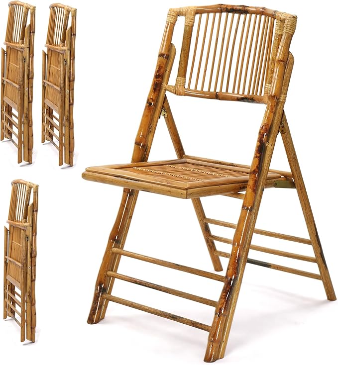 VINGLI Bamboo Folding Chair, Foldable Dining Wood Chairs Comfortable Seat for Outdoor & Indoor, Patio, Porch, Wedding, Par...