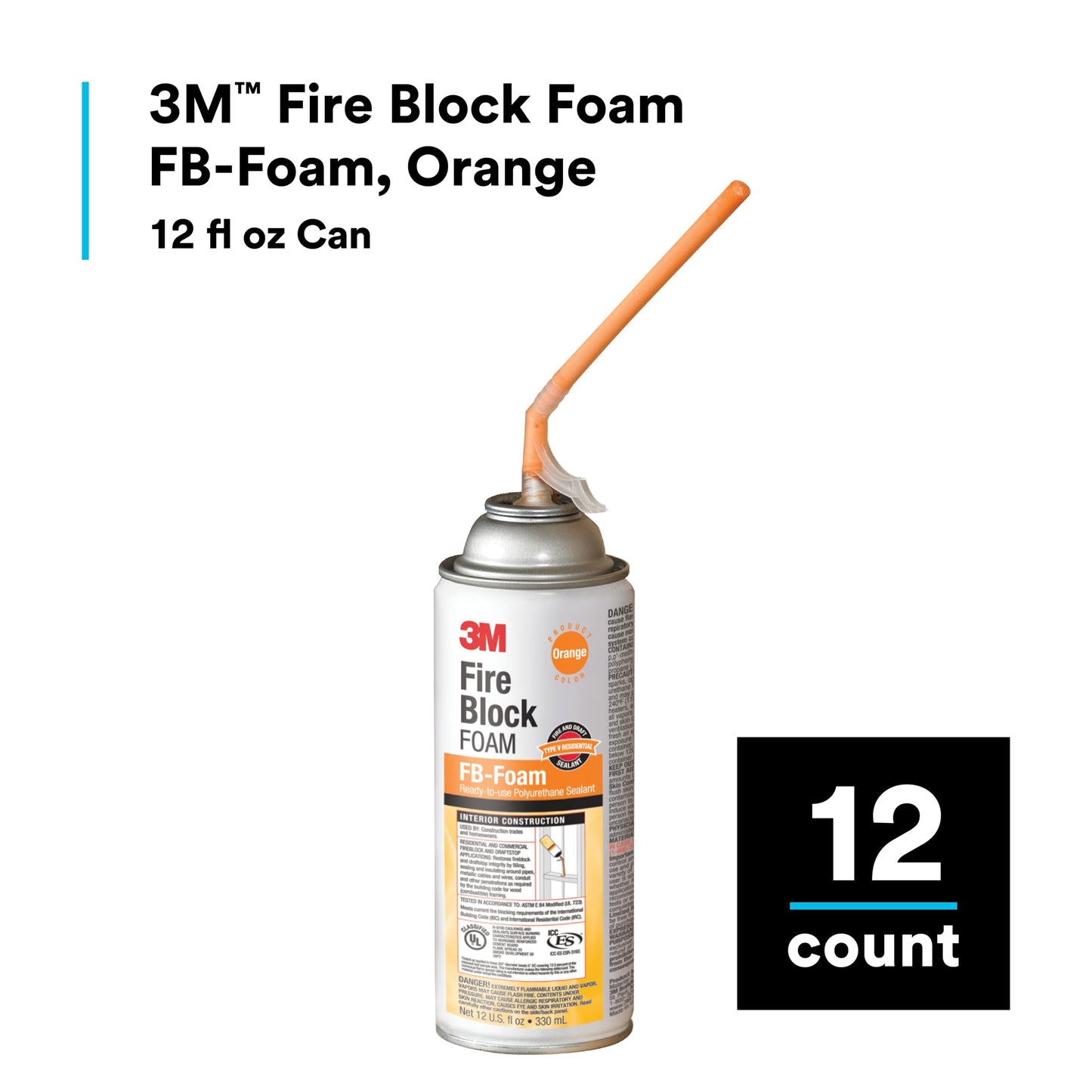 3M Fire Block Foam FB-Foam, Orange Color, Ready-To-Use, In-Place, 12 fl oz Can
