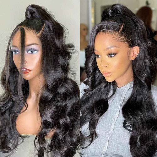 Douyin Body Wave Lace Front Wigs Human Hair Pre Plucked 24 Inch 180% Density 13x4 HD Lace Front Wigs For Women Human Hair Wigs Glueless Transparent Frontal Wig Natural Black Color