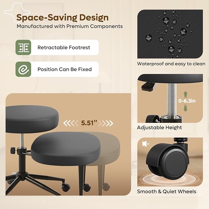Ergonomic Cross Legged Office Chair Extra Wide for ADHD and Meditation, Kneeling Chair with 360° Swivel Wheels and Reversible Seating, Adjustable Height and Seat Deapth, PU Leather, Black