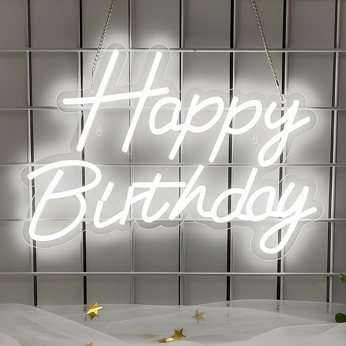 Happy Birthday Neon Sign for Backdrop, LED Happy Birthday Light Up Sign, USB Powered Dimmable Neon Light for Birthday Part...