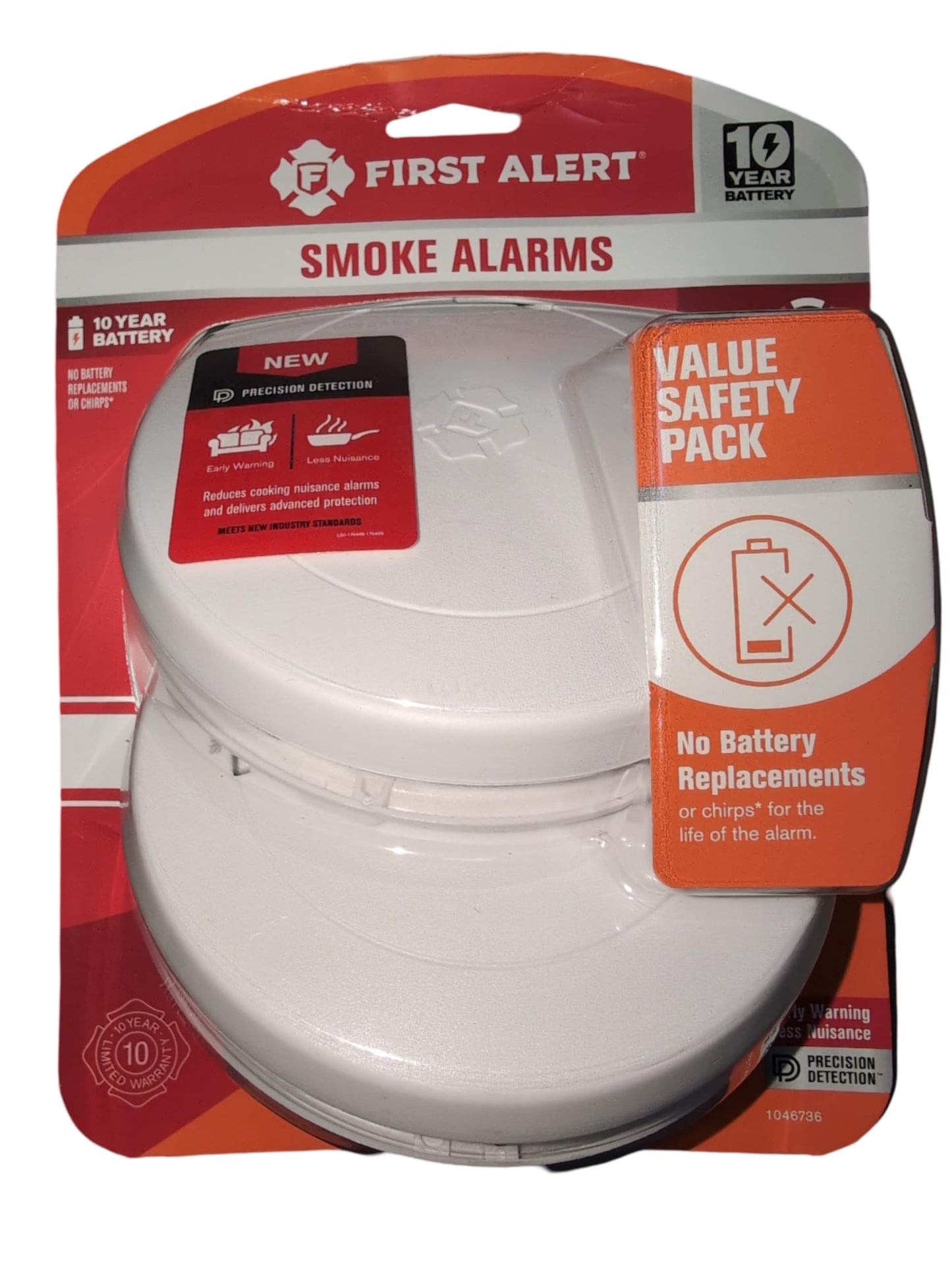 First Alert 10 Year Photoelectric Smoke Detector 2 Pack, No Battery Replacements