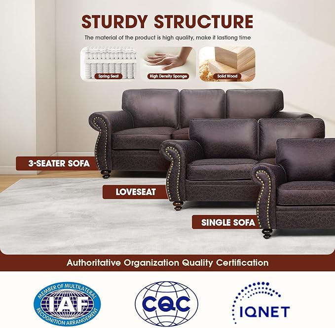 Couchus Living Room Furniture Sets,Sofa Sets and Couch Sets for Living Room,Mid-Century Vintage Sofa Couches with Rivet Design (Brown, 2 Loveseat+3 Seater)