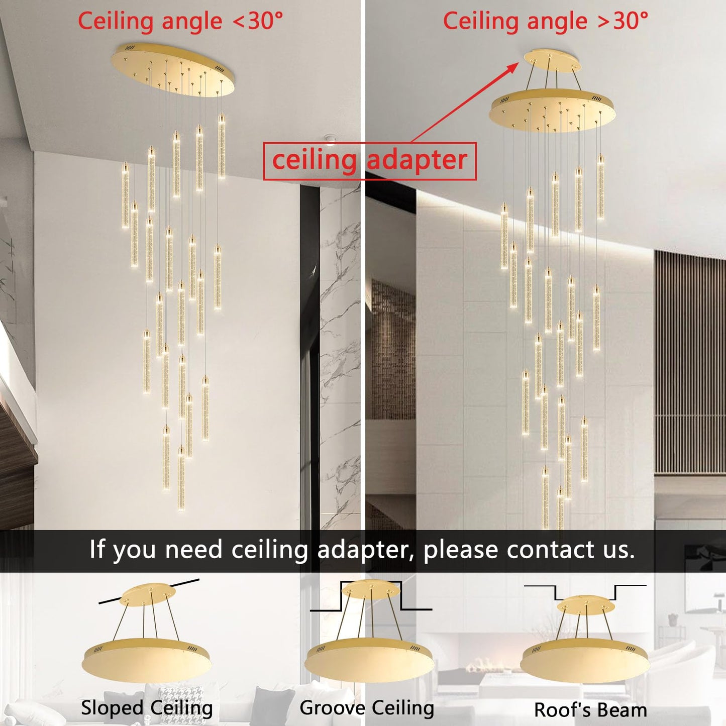 156in Long Light 20-Lights Chandeliers for Entryway LED Dimmable Chandeliers Lighting Fixture Modern Flat Sloped High Ceiling Pendant Lights Crystal Drop Light for Living Room Foyer Hallway Staircase