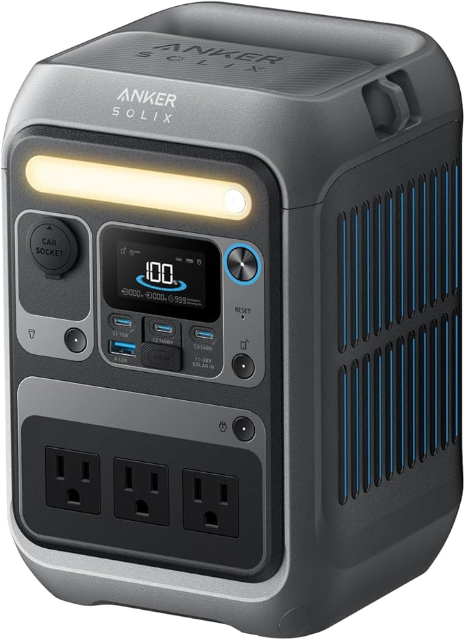 Anker Portable Power Station SOLIX C300, 288Wh LiFePO4 Battery, 300W (600W Surge) Solar Generator, 140W Two-Way Fast Charg...
