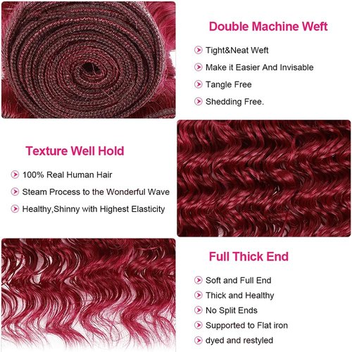 Vinmdonm Burgundy Bundles Human Hair 99J Deep Wave Bundle 22 24 26 inch Unprocessed Virgin Hair Extensions Red 3 Bundles