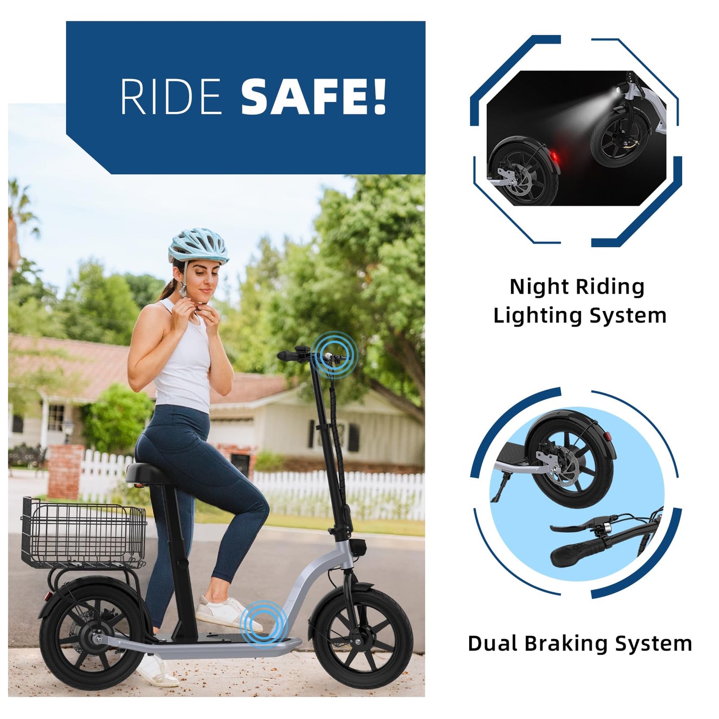 Hiboy Electric Scooter, 31-Mile Range & 22MPH, 450W Motor Electric Scooter Adults, 14" Pneumatic Tires, Foldable Escooter with Seat & Detachable Basket, UL-Certified