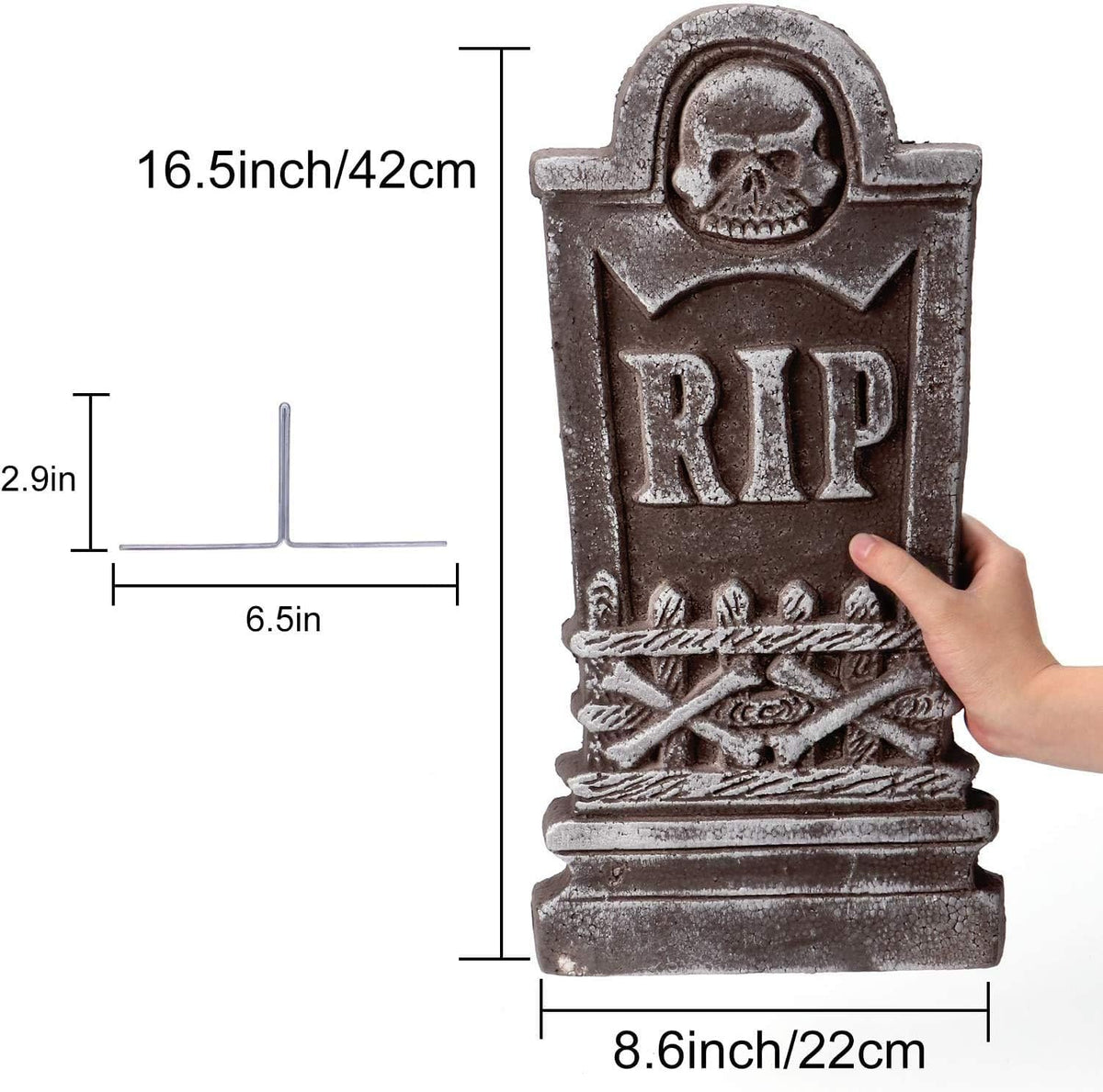 Sizonjoy AYOGU 17” Halloween Foam RIP Graveyard Tombstones, 5 Pack Tombstone with 10 Metal Stakes for Halloween Decorations