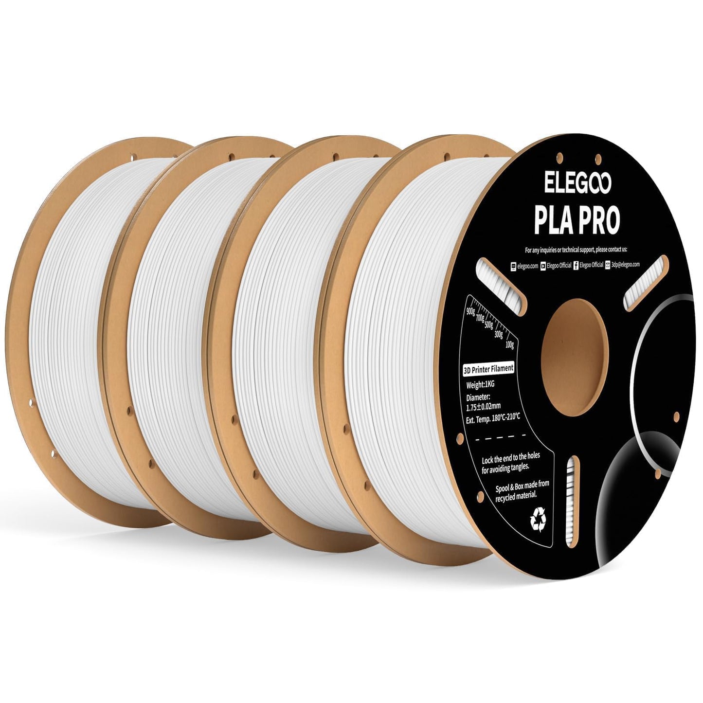 ELEGOO PLA PRO Filament 1.75mm White 4KG,30-250mm/s Printing Speed Improved Rigidity 3D Printer Filament Dimensional Accuracy +/