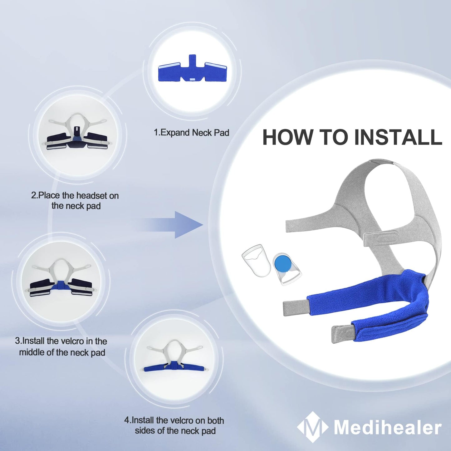 2Packs Replacement Headgear for Airfit N20 with Neck Pads and 2 Pair Clips, Headgear Compatible with Airfit N20, Comfort Neck Pad Headgear Strap Cover, Great Value Kit Supplies by Medihealer