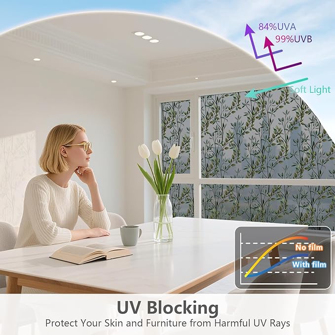 NINETREX One Way Window Privacy Film, Daytime Privacy Static Cling Sun Blocking Anti UV Reflective Window Tint for Home and Office 35.4 x 157.4 inches, Black Silver Leaf