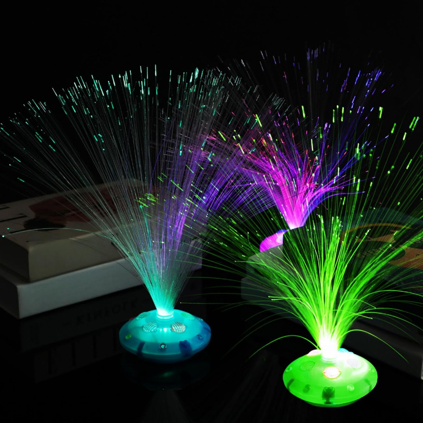 Retisee 12 Pcs Fiber Optic Lamp Multicolored Centerpiece Optic Lights Battery Powered with Cone Base Illuminated Crystals for Room Wedding Holiday Tables Disco Party