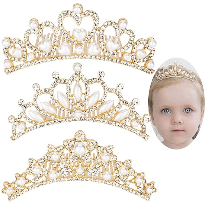 ANBALA Small Tiara Crown with Hair Comb, 3 Pack Mini Tiara Crown Princess Crystal Shiny Hair Accessories for 2 3 4 5 6 7 8...