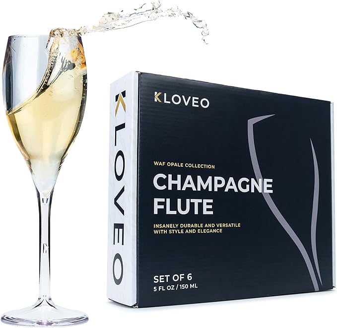 KLOVEO Plastic Champagne Flutes - Set of 6 - Made in Italy - Insanely Durable and Versatile Plastic Champagne Glasses - Re...