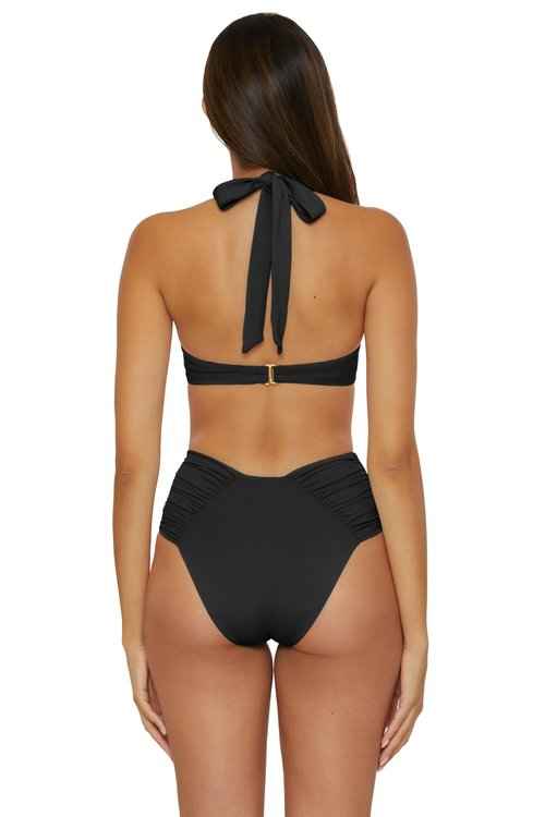 BECCA Women's Standard Color Code Shirred Underwire Bikini Top, Adjustable, Tie Back, Swimwear Separates, Black