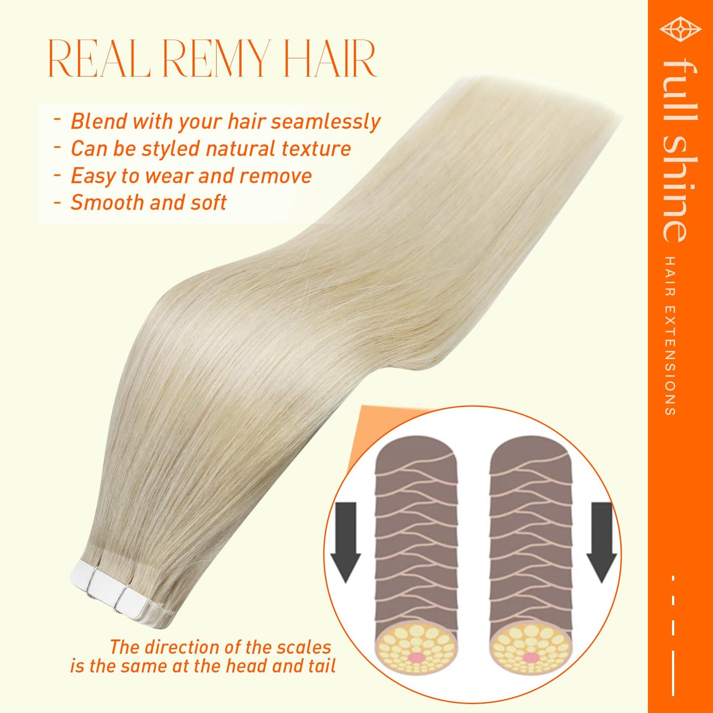 Full Shine Tape in Hair Extensions Blonde Tape in Hair Extensions Human Hair Blonde 60 22Inch Real Human Hair Tape ins 20Pcs 50G