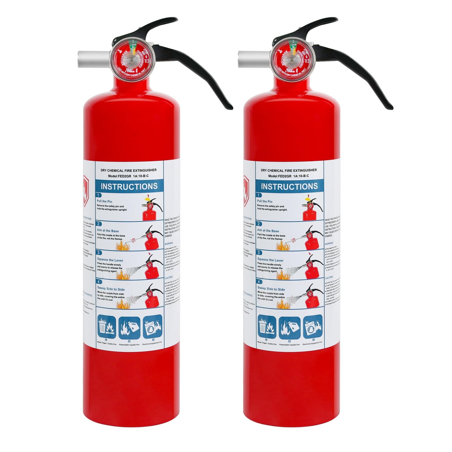 2 Pack ABC Dry Chemical Fire Extinguishers, 2.5 lb 1A:10B:C Rating for Home, Car, Boat, Quick Release Handle, Compact & Portable Dry Powder Extinguisher