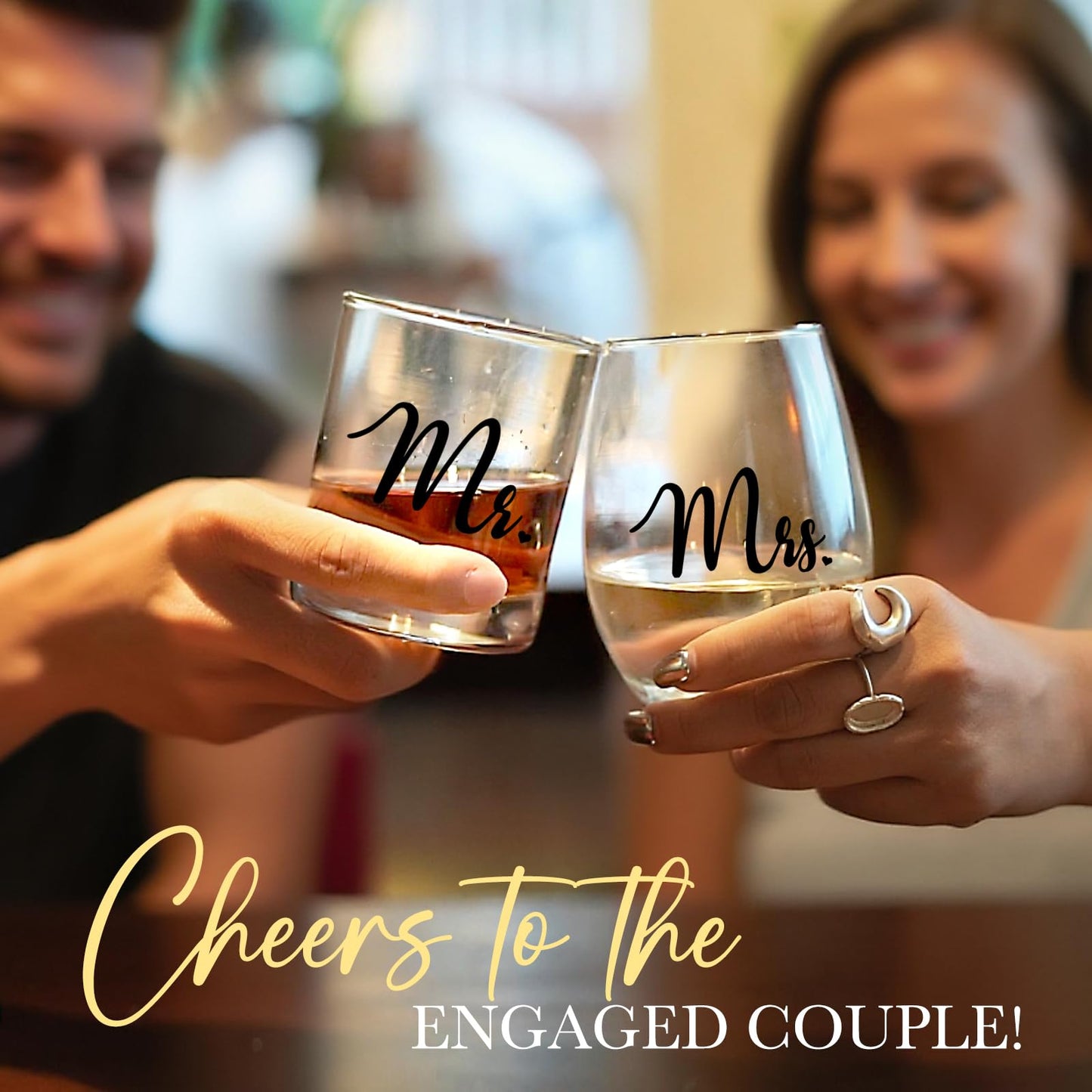 Mr and Mrs Wine Glass Gift for Couples, Newlyweds, Friends, Personalized Wedding Gifts 2025, Bridal Shower Gift for Bridal, Stemless Wine Glass and Whiskey Glass Set-1