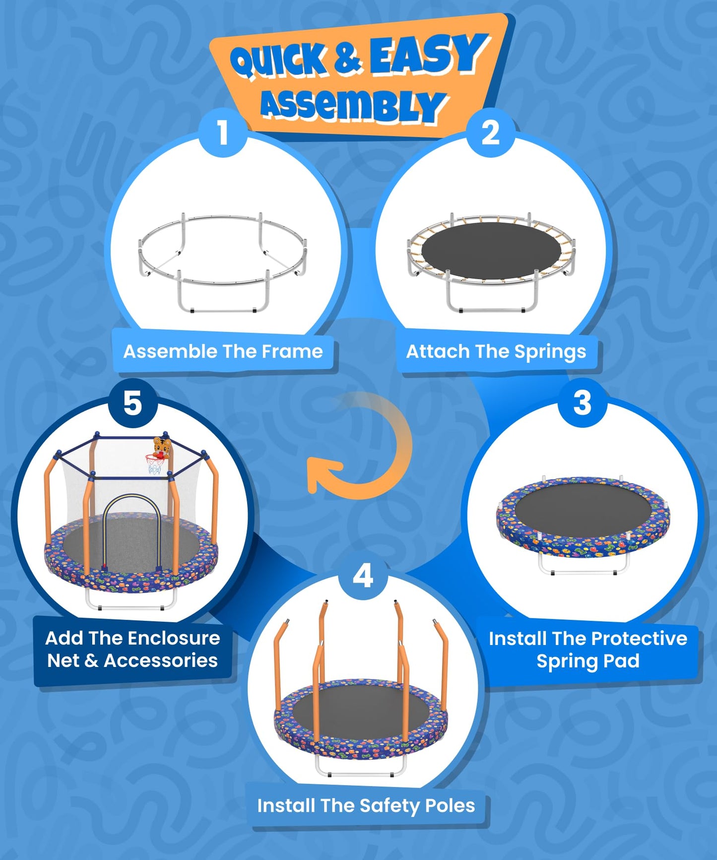 Mersco 55" Indoor Trampoline for Kids, Mini Indoor & Outdoor Small Toddler Trampoline with Net and Basketball Hoop,Birthday Gifts for Boy and Girl, 440lbs Capacity, Age 1-8