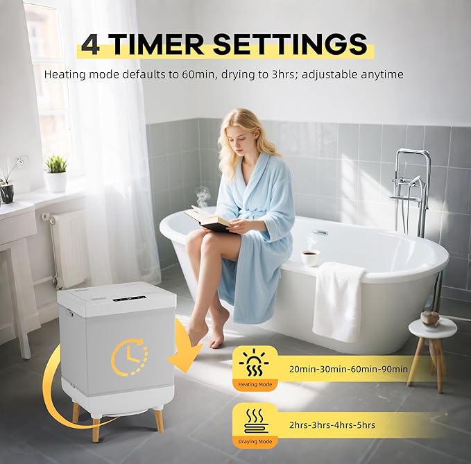 Senfot Towel Warmer Bucket, 35 L Towel Dryer Heater Blanket Warmer with Heating & Drying Modes, Led Display, Timer & Auto Shut Off, Compact for Bathrooms, Spas, Apartments