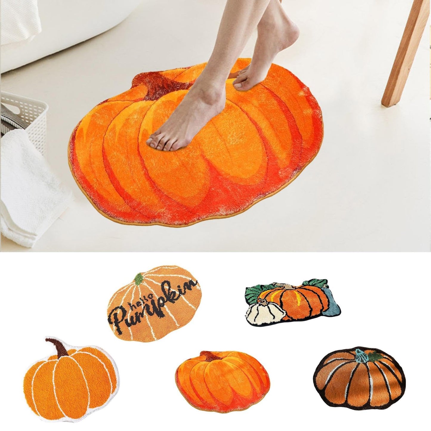 Cute Halloween Bath Mat, Pumpkin Bath Mat Halloween Bathroom Decor Mat, Extra Soft Fluffy Absorbent Non-Slip Bathtub Mat, Machine Washable Funny Pumpkin Shape Bath Rug for Shower Bedroom Door (C)