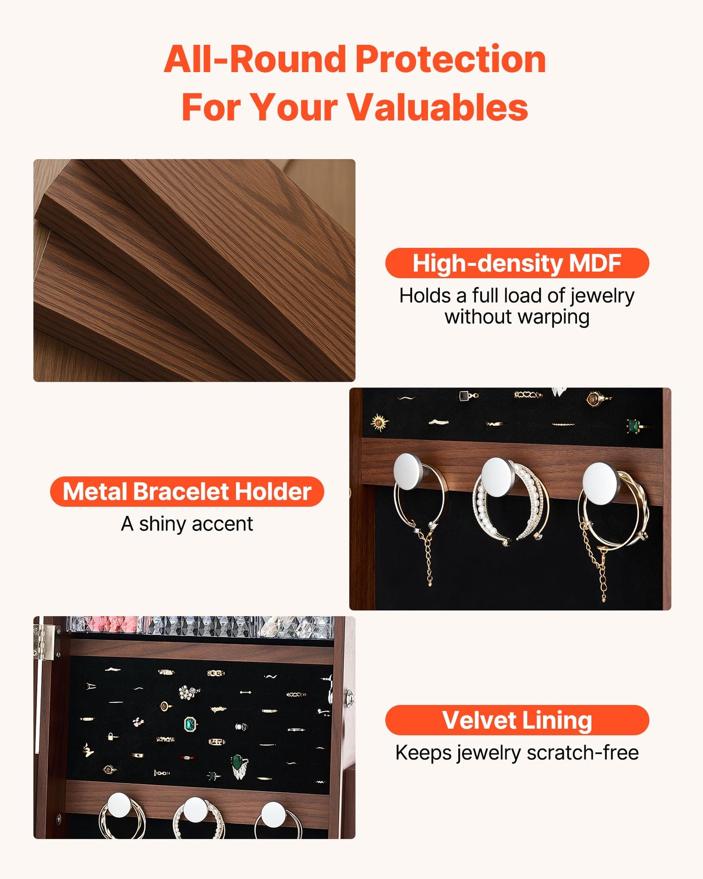 VEVOR 360° Swivel Jewelry Cabinet, 61-inch Tall, Full-Length Mirror with Storage, Standing Rotatable Jewelry Armoire Organizer, Lockable Door with 2 Keys, Accessory Pouches, and Storage Shelves