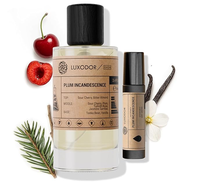 Plum Incandescence Perfume for Women, Inspired by T.F Lost Cherry, 2-Piece Combo of 100 ml Fragrance Spray Bottle and 10 ml Alcohol-Free Roll-On Perfume Oil, Vegan, Paraben-Free